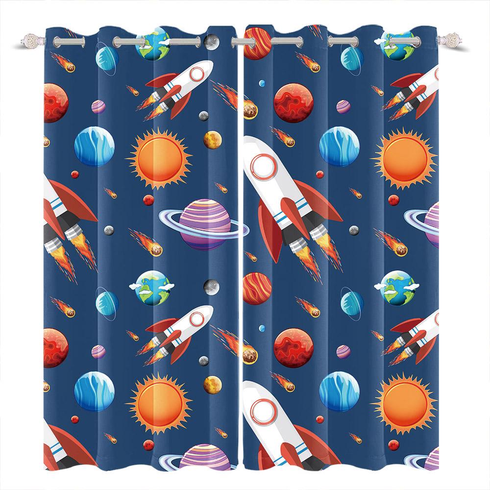 Kids Room Decoration Curtain Cartoon Pattern Whale Unicorn Space Planet Elephant Boy Girl Children'S Bedroom Blackout Curtains