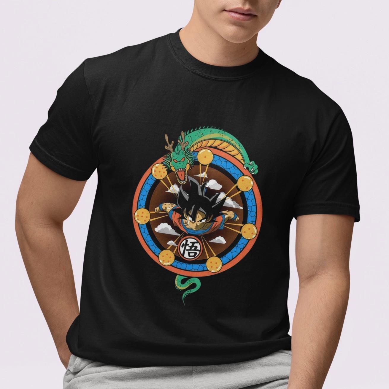 Dragon Ball Z Goku and Shenron T-Shirt Anime Graphic Tee Kame Symbol Retro Style XL