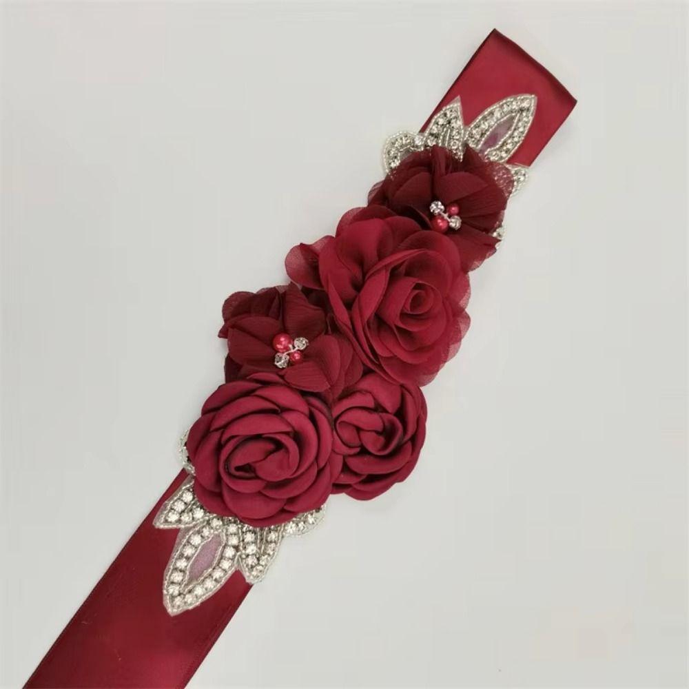 Creative Wedding Flower Waistband Rhinestone Beaded Floral Applique Sash Bridal Dress Accessories