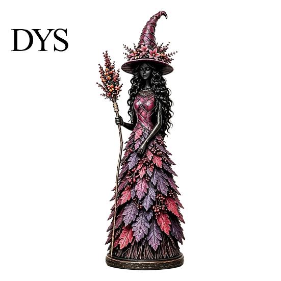 Small Witch Sculptures for Bookshelf Seasonal Figurine Ornament, Handcrafted Resin Statue Halloween Thanksgiving Holiday Party Prop Decorations