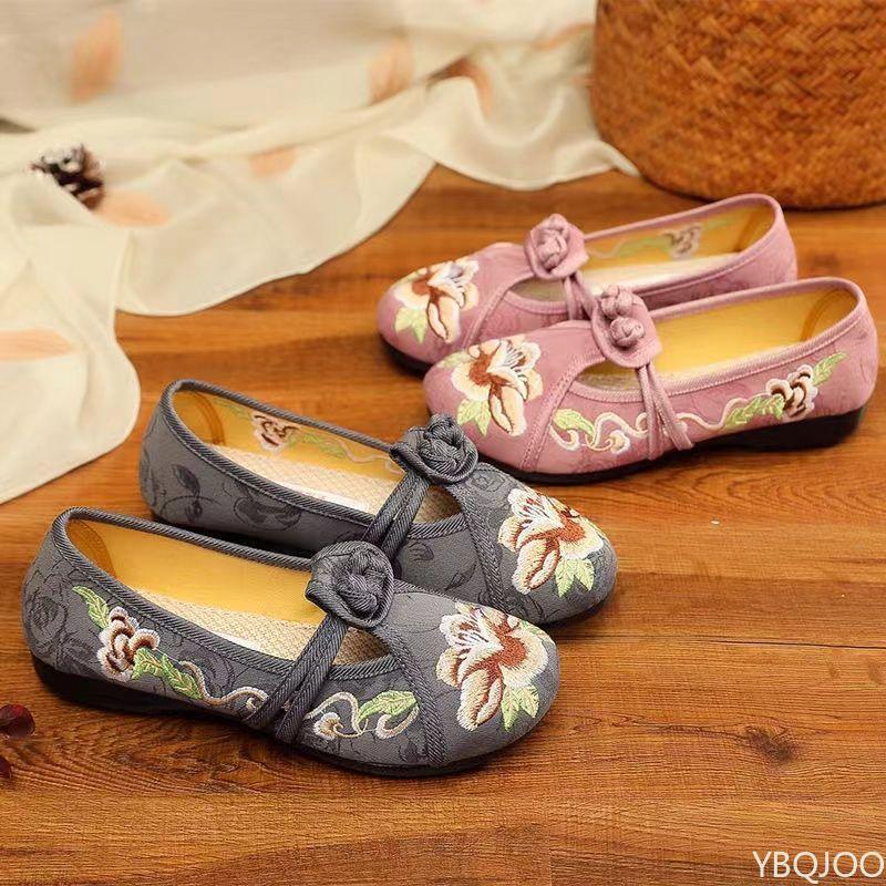 Fashion Vintage Traditional Style Women Soft-soled Shoes Spring Autumn Non-slip Flats Lightweight Breathable Comfort Embroidered Shoes