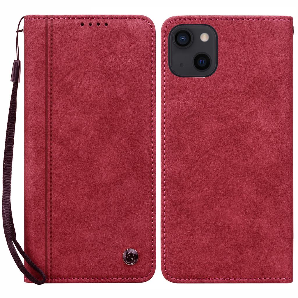 For iPhone 14/13 Case Lines Pattern Wallet Leather Phone Cover with Strap
