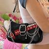 Punk Shoulder Bag Black Red Decor French Stick Handbag Fashion Star Rivet Underarm Bag  Daily