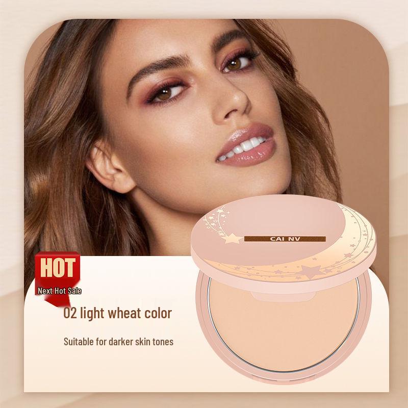Wheat-Colored Tanning Powder Cake for Dark Skin: Bronze, Oil-Control, Setting, Ideal for Yellow-Black Skin Tone.