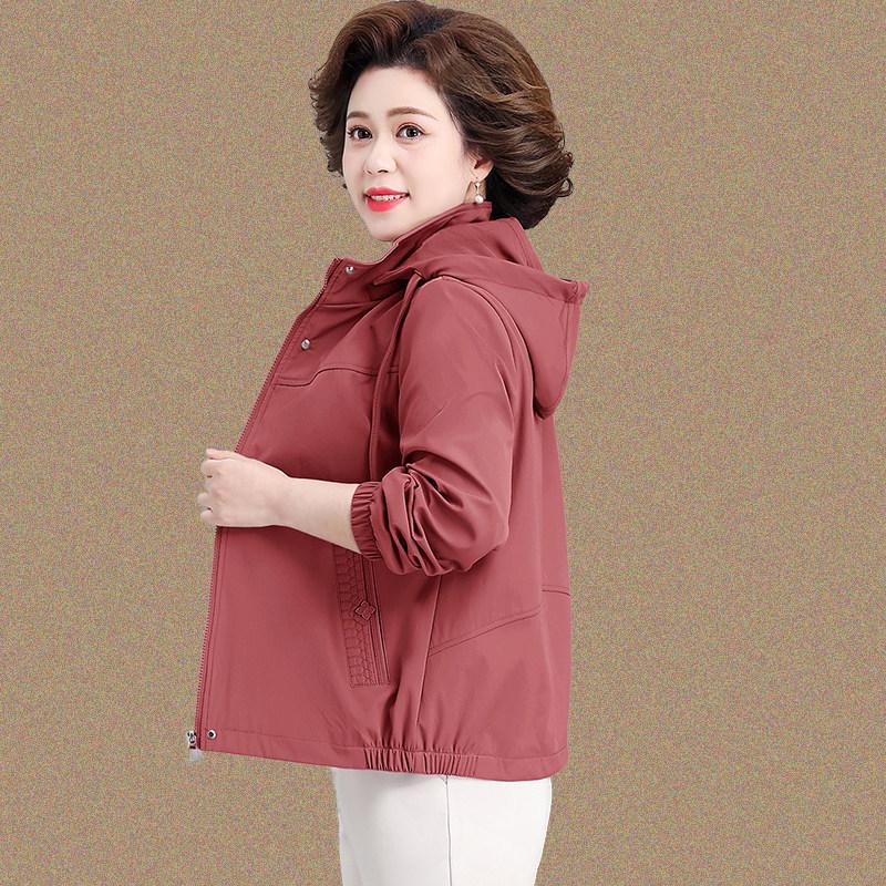 

Chic Spring Hooded Jacket for Middle-Aged and Elderly Women: 2026 Fashionable Casual Top for Spring and Autumn Wear 2XL (105-120 jin) арбуз красный