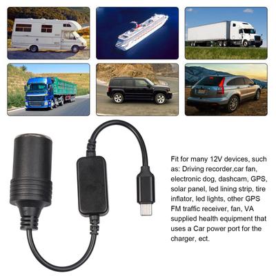 Adaptateur convertisseur USB Type C vers prise allume-cigare femelle pour allume-cigare et aspirateur de voiture
