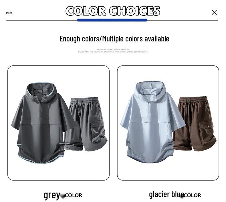 Men's Casual Hooded Half-Zip Short Sleeve T-Shirt & Shorts Set - Summer 2026 Trend