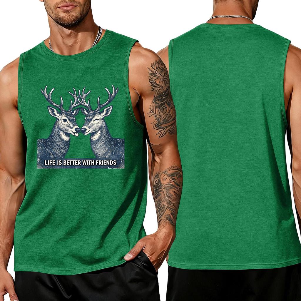 Men's Funny Animal Slogan Print Tank Top, Loose Fit Breathable Summer Gym Streetwear Casual Vest