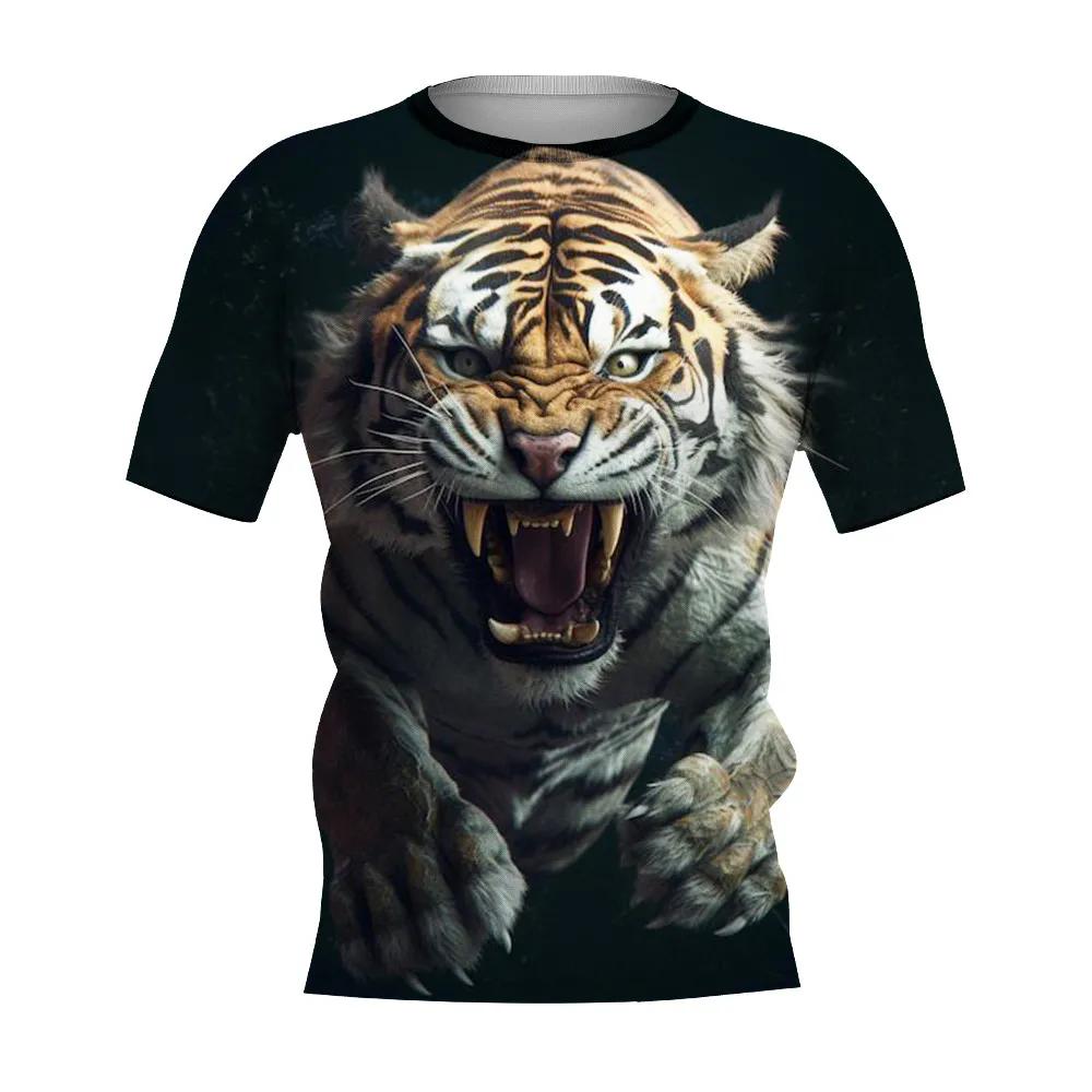 Summer New Men's T-shirt 3D Printed Tiger Fashion Domineering Short Sleeved Street Top Round Neck T-Shirts