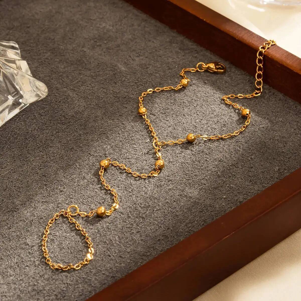 Ingemark Exquisite Stainless Steel Zircon Hand Chain Bracelet Women Thin Link Chain Connecting Harness Bracelet Ring New Jewelry