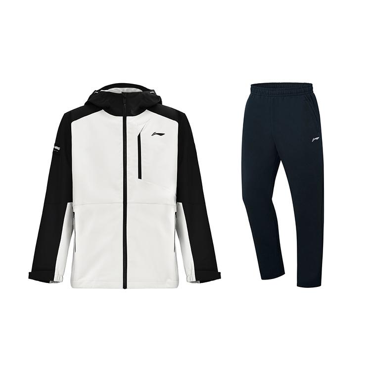 Li-Ning Outdoor High-Quality Minimalist Fashion Color-Block Loose Hooded Windbreaker Casual Sports Suit AFDUC59-3+AKLT243-1