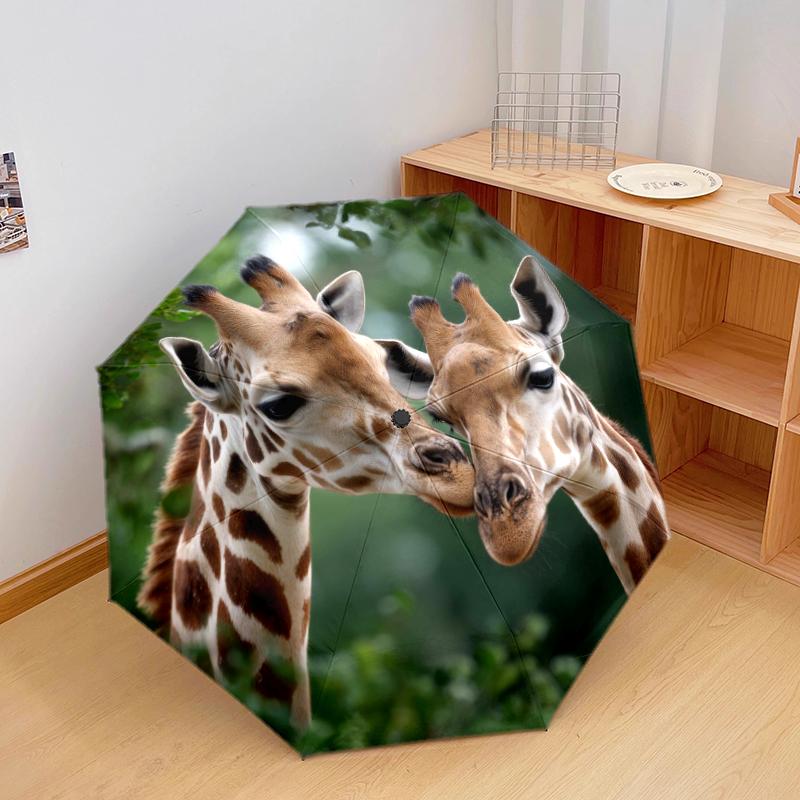 

1 шт. Автоматический складной зонт - Милый узор с жирафом, Портативный и складной дизайн с 8 спицами, Рождественские и новогодние подарки разноцветный