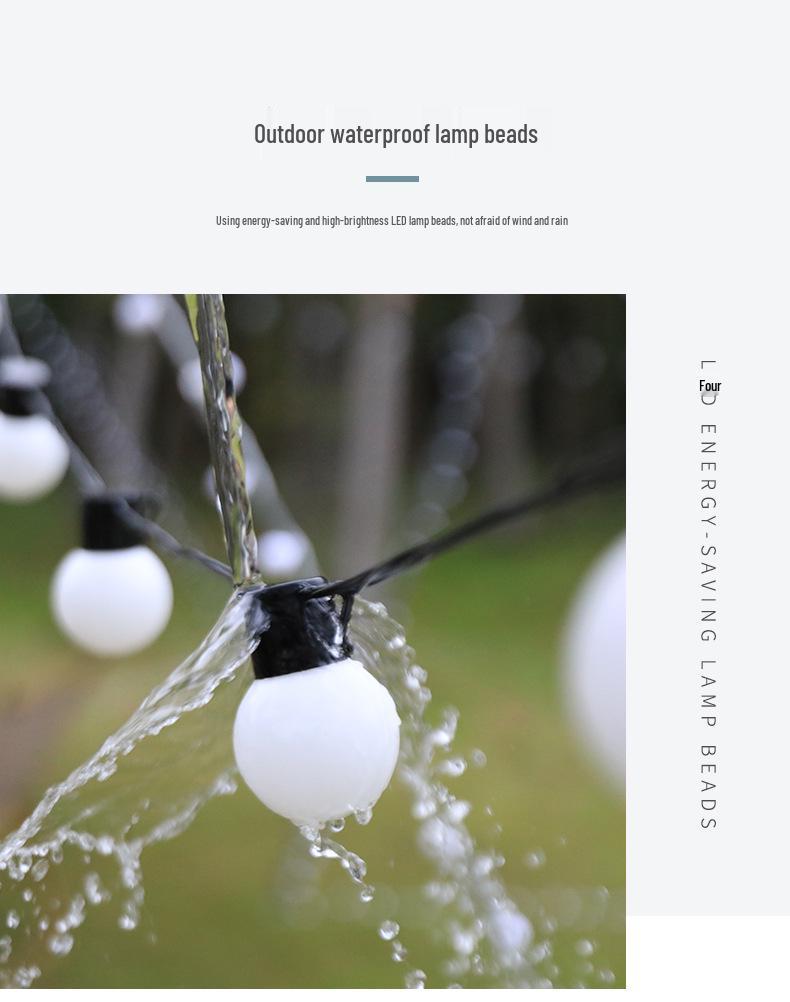 G50 Solar LED Outdoor Waterproof String Lights - Large Round Bulbs for Camping, Courtyard, Canopy, Tent, and Decorative Atmosphere.
