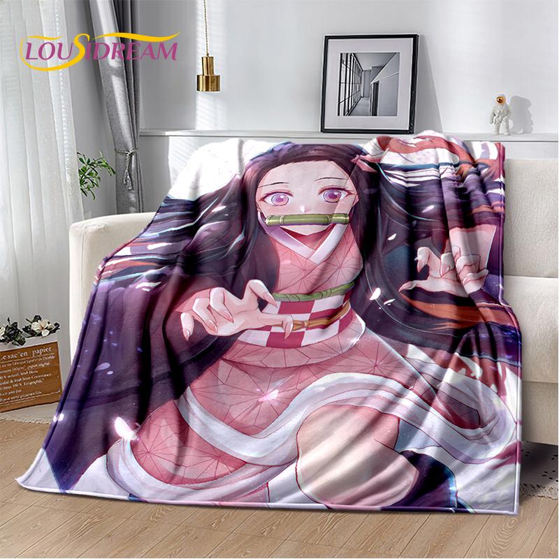 3D Demon Slayer Anime Kamado Nezuko Tanjirou Cartoon Blanket Soft Throw for Home Bedroom Bed Sofa Picnic Cover Child
