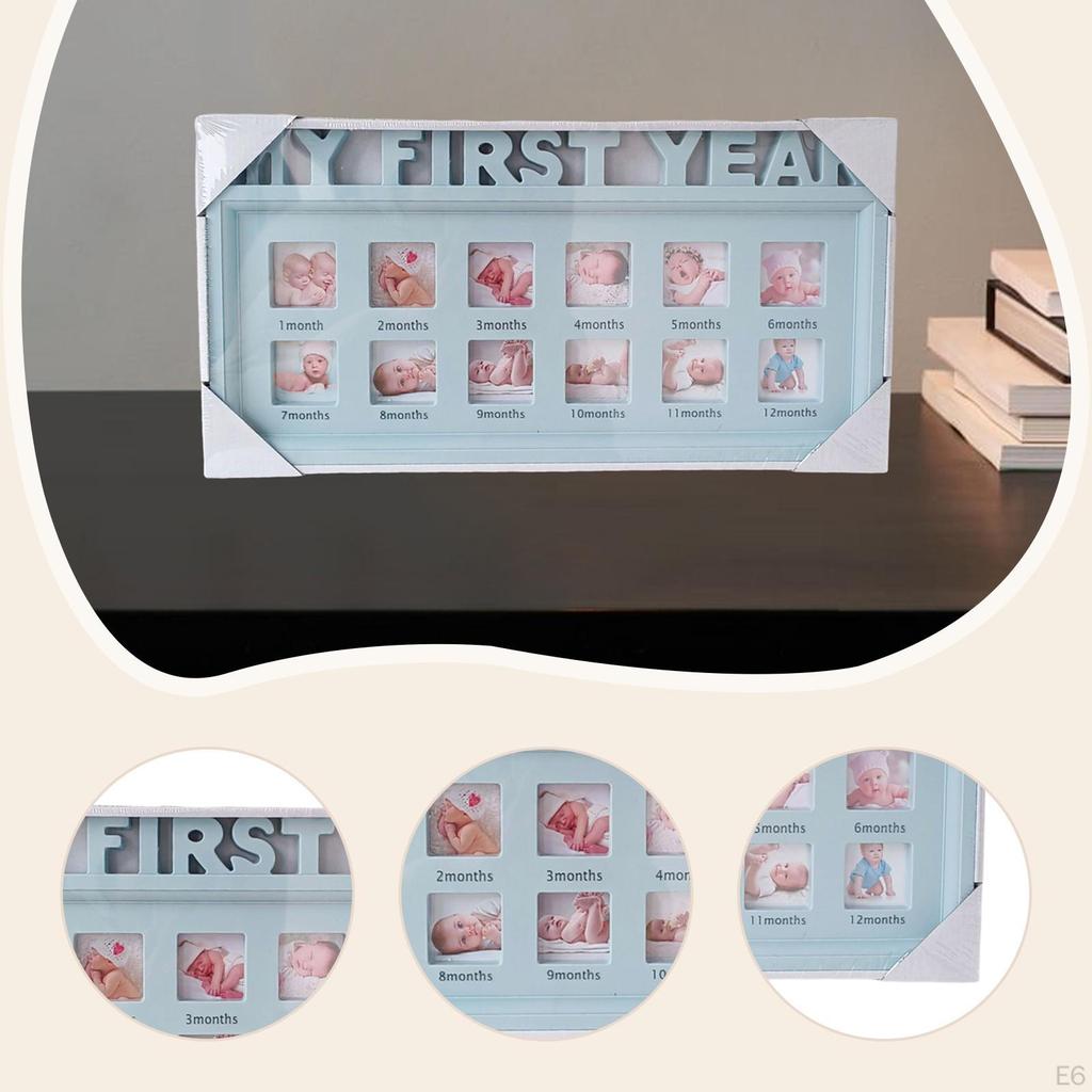 Babys First Year Picture Frame Milestone Photo Desktop Collage Album PVC Construction Suitable