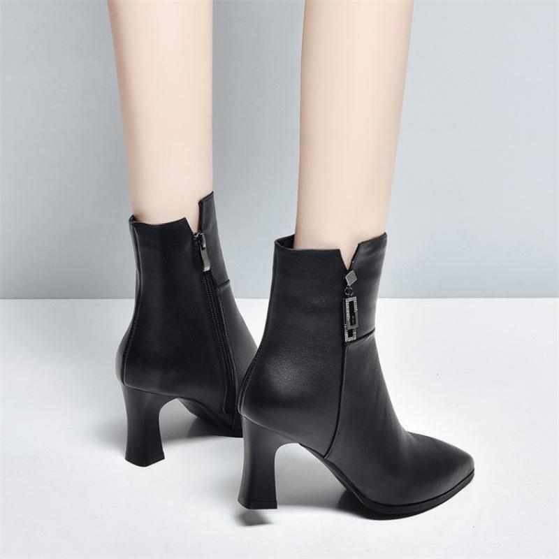 New Women'S Pointed-Toe Boots - Chunky Heel Ankle Booties With Soft Leather & Waterproof Design, Fashion High Heel Boots