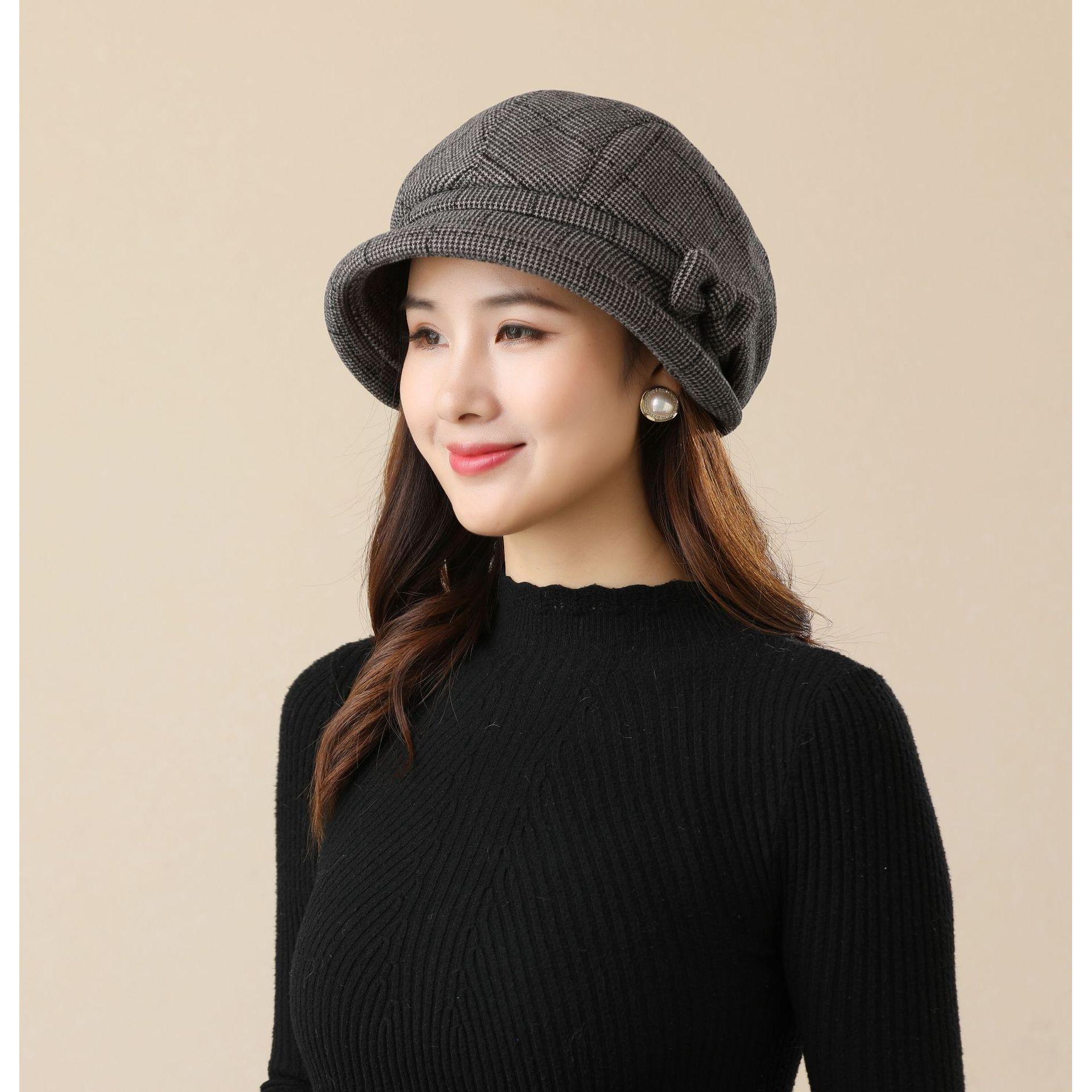 

Fisherman s Hat Ladies Autumn and Winter Plaid Hat Thermal Basin Hat Top Hat Fashion Casual Versatile M（56-58cm）