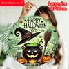 2D Flat, 1pc Happy Halloween Witch Metal Sign, Round Aluminum Decor with Spooky Cauldron, Bats and Jack-O'-Lantern- Vintage Art for Yard, Office