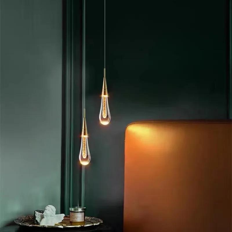 Nordic LED Luxury Crystal Chandeliers Water Drop Lamps Bedroom Bedside Modern Simple Bar Decorative Pendant Lights