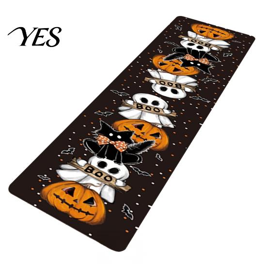 Halloween Themed Floor Rug Kitchen Rug, Pumpkin Bat Black Cat Non-slip Mat, Slip-resistant Mat Spooky Entrance Festive Decorative for Bedroom