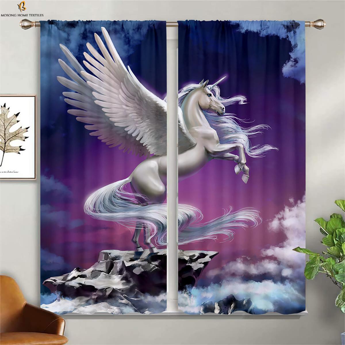 

Cute Cartoon Unicorn Curtains Children s Space Window Decoration Curtains Fits Bedroom Living Space Cooking Space Curtains 2 PCS W50xH130(CM)x2PCS&Rod pocket