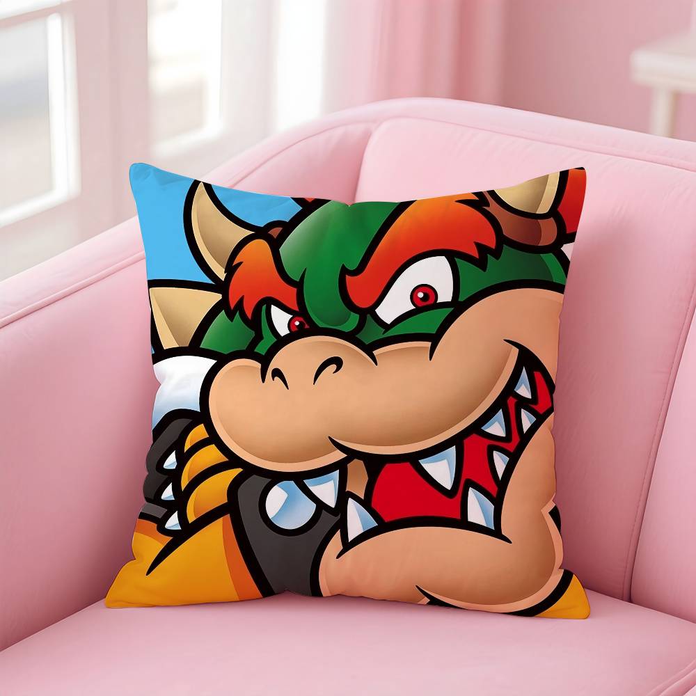 Super Cute Style M-Mario Game Pillow Case Anti-dustmite Pillowcase Invisible Zipper Silky Short Plush Sofa Cushion Cover