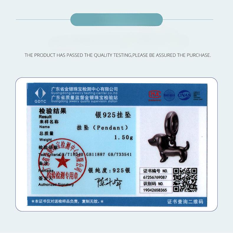 Black Dachshund Diy Pendant Accessories, Cute Animal S925 Sterling Silver Plated With Black Gold Beads.