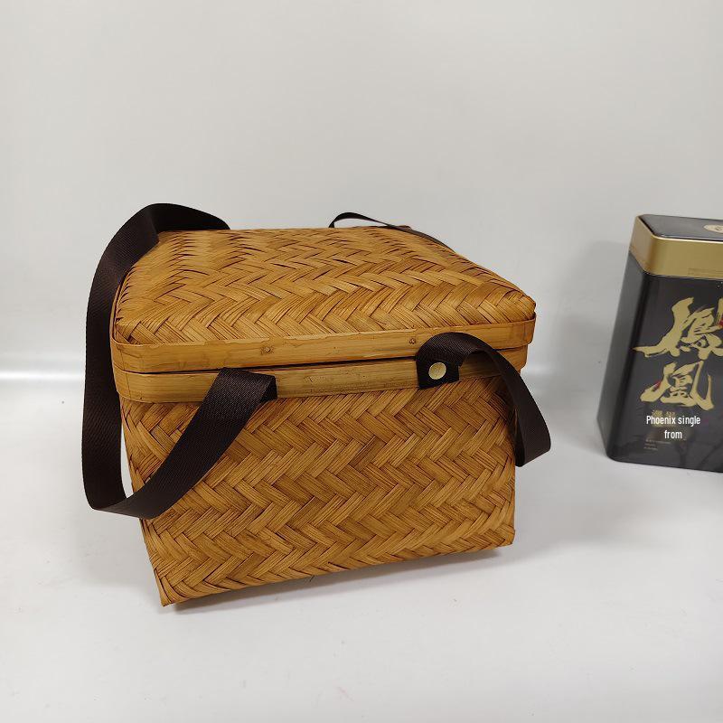 Mid-Autumn Bamboo Gift Basket - Elegant Woven Storage Box with Double Handles