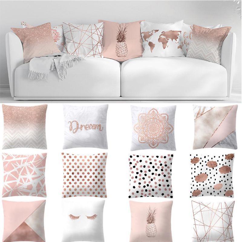 Buy Home Decor Pillow Case Rose Gold Geometric Pineapple Glitter Cushion Cover One Side Printed