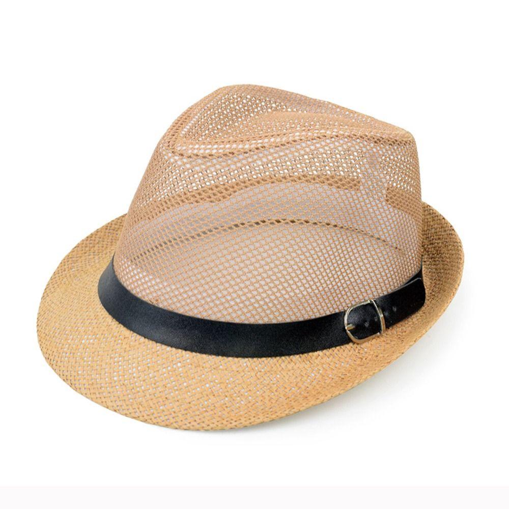 New Mesh Men Straw Panama Hat Wide Brim Brethable Sun Cap Lightweight Sunscreen Summer Beach Cap