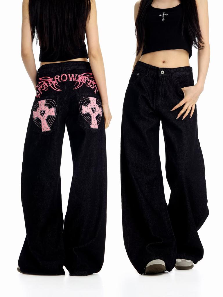 Unisex High Waist Barrel Jeans Loose Fit Streetwear Wide Leg Jeans Vintage American Zip Fly Stretch Denim Trousers