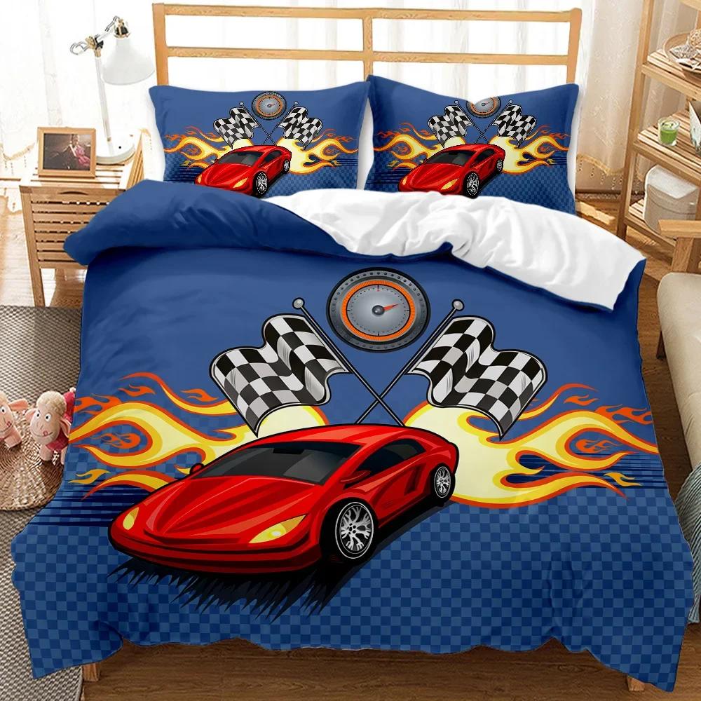 Race Car Bedding Set Boys Extreme Sports Duvet Cover Set Cool Car Comforter Cover Car Sports Queen Size Polyester Quilt Cover