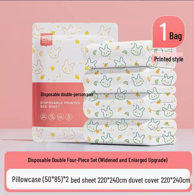 100% Baumwolle Dickes Einweg-Bettwäsche-Set: Bettlaken, Bettbezug & Kissenbezug - Tragbar, Schmutzabweisend für Hotel & Reise