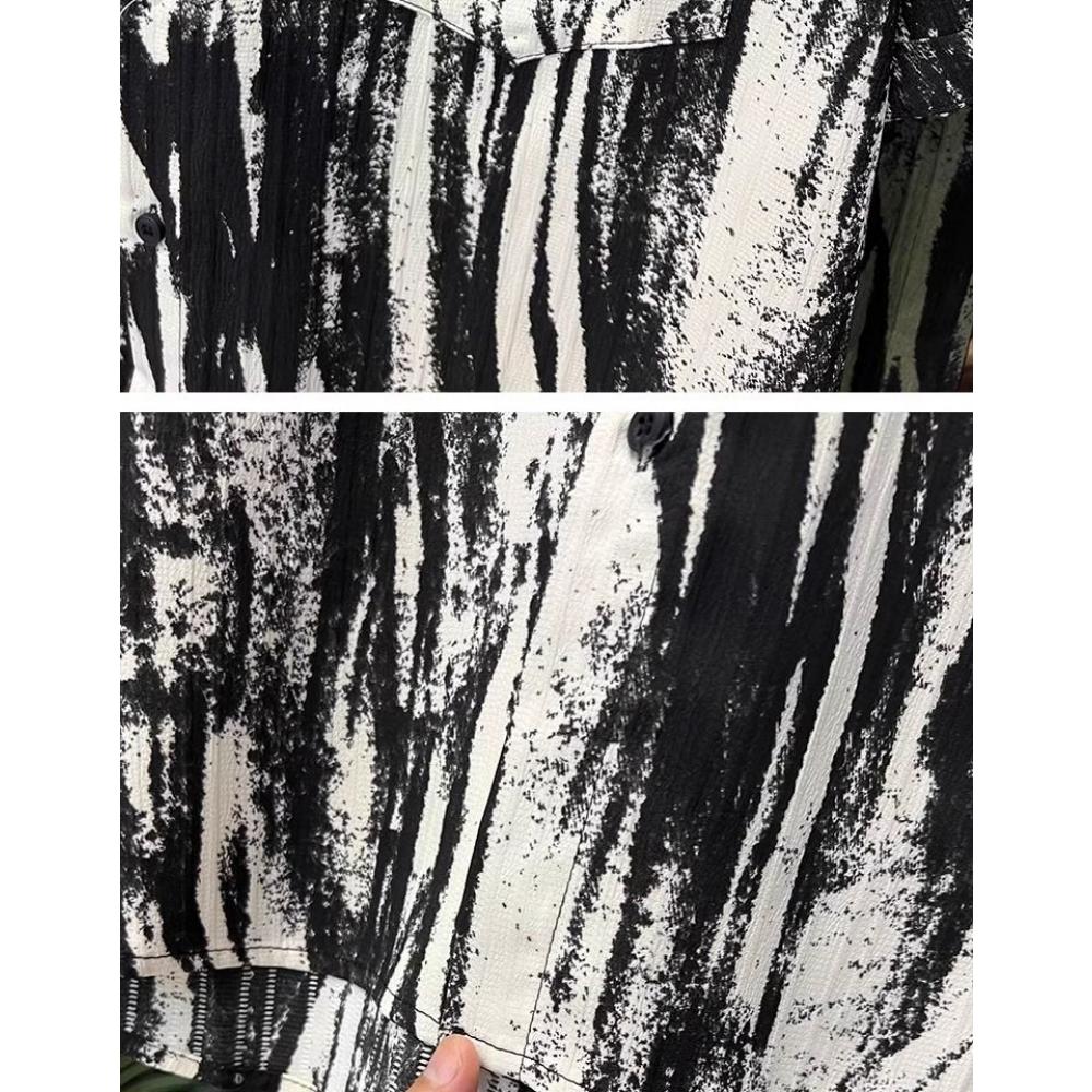 Niche Retro Ink Splash Design Short-sleeved Shirt Men