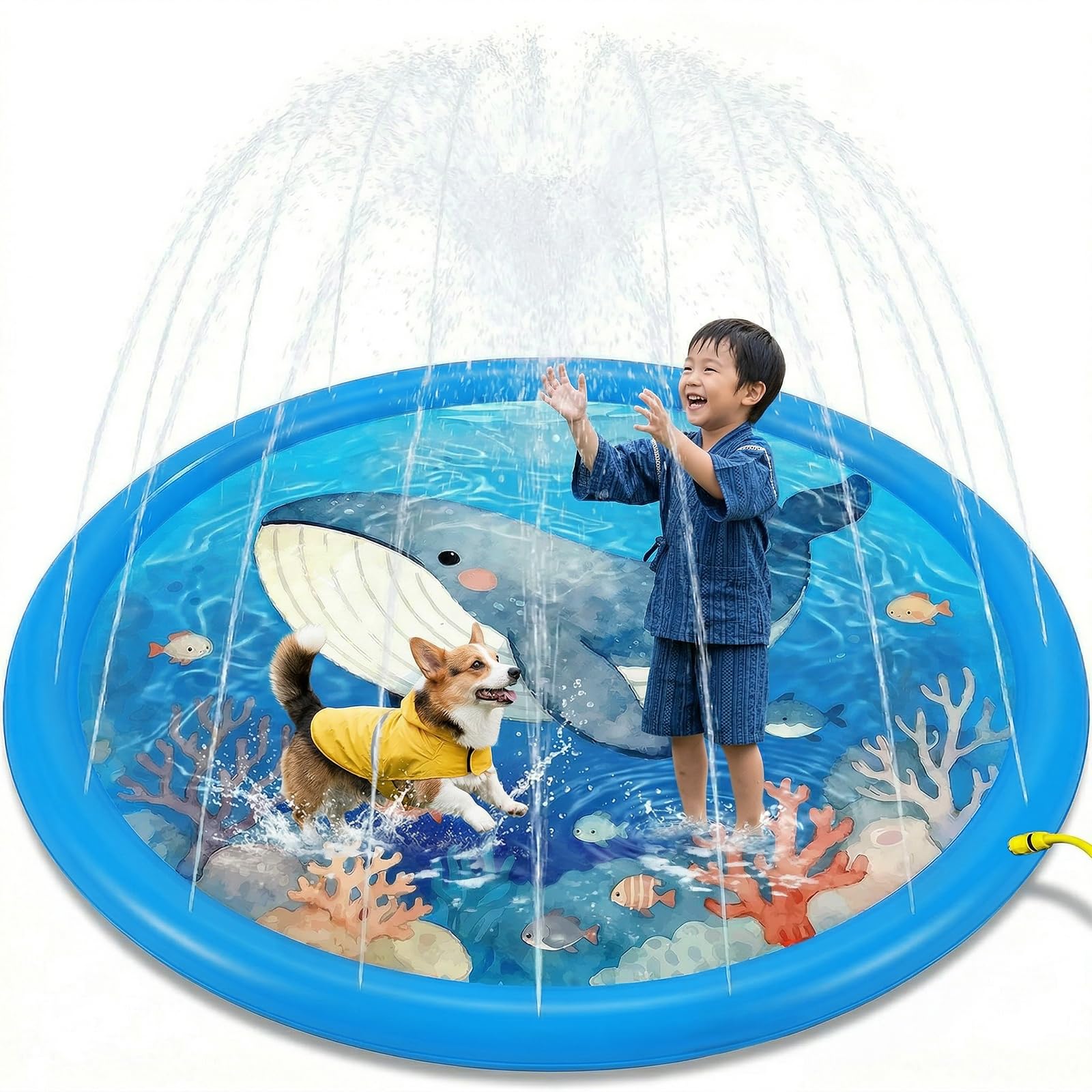 

Ninonly Fountain Mat/Pool, 170cm Diameter, for Children and Pets, 3 Fountain Height Settings, No Inflation Required, Cute Play Mat, Water Play, Pool M