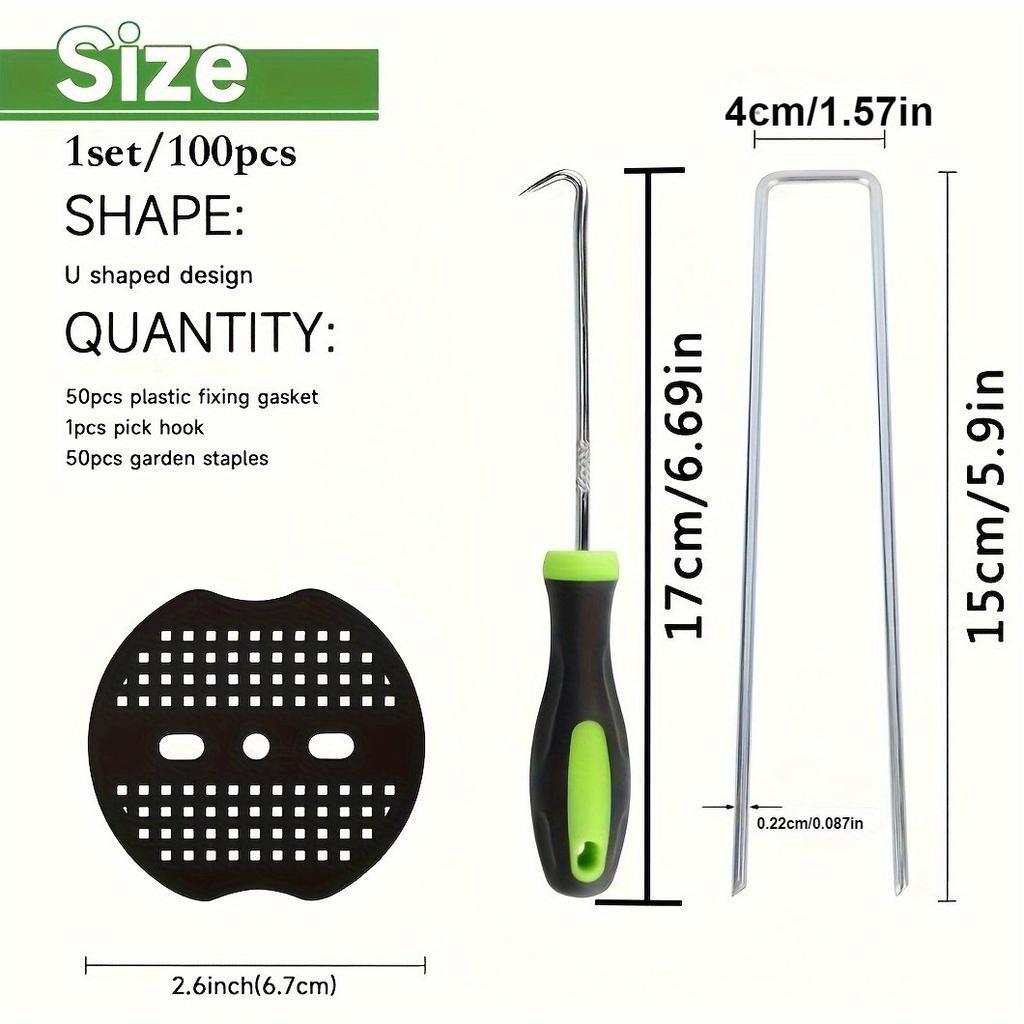 Set of 100 Lawn U-Shaped Stakes, U-Shaped Garden Pegs, 6Inch Galvanized Landscape Pins, Heavy-Duty Garden Stakes, Ideal for Securing Lawns and Fabrics