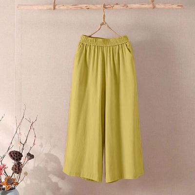 Women's Summer Cotton Linen Wide-Leg Pants: Korean Style, Loose Fit, Plus Size, Versatile Seven-Point Casual Wear.