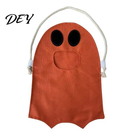 Halloween Party Favor Sack Ghost Candy Bag for Kids, Cute Fabric Treat or Trick Bucket Tote with Handle, Spooky Snack Goodie Bags Supplies Storage