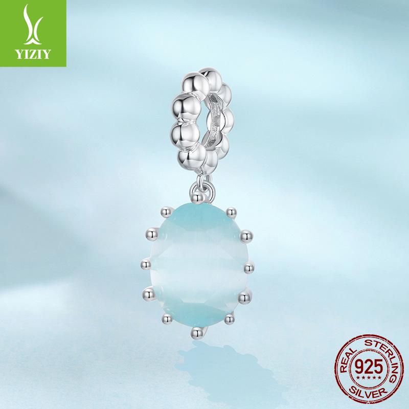 Light Blue Rock Candy Diy Pendant Jewelry Accessories Dream Classic Claw Set S925 Sterling Silver Beads