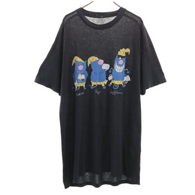 80s Animal Pattern Cat Short Sleeve Long T-shirt Men's Used
