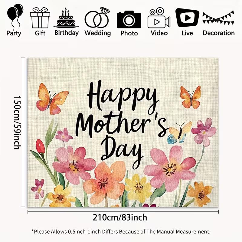 2D Happy Mother's Day Floral Butterfly Backdrop Photography Background