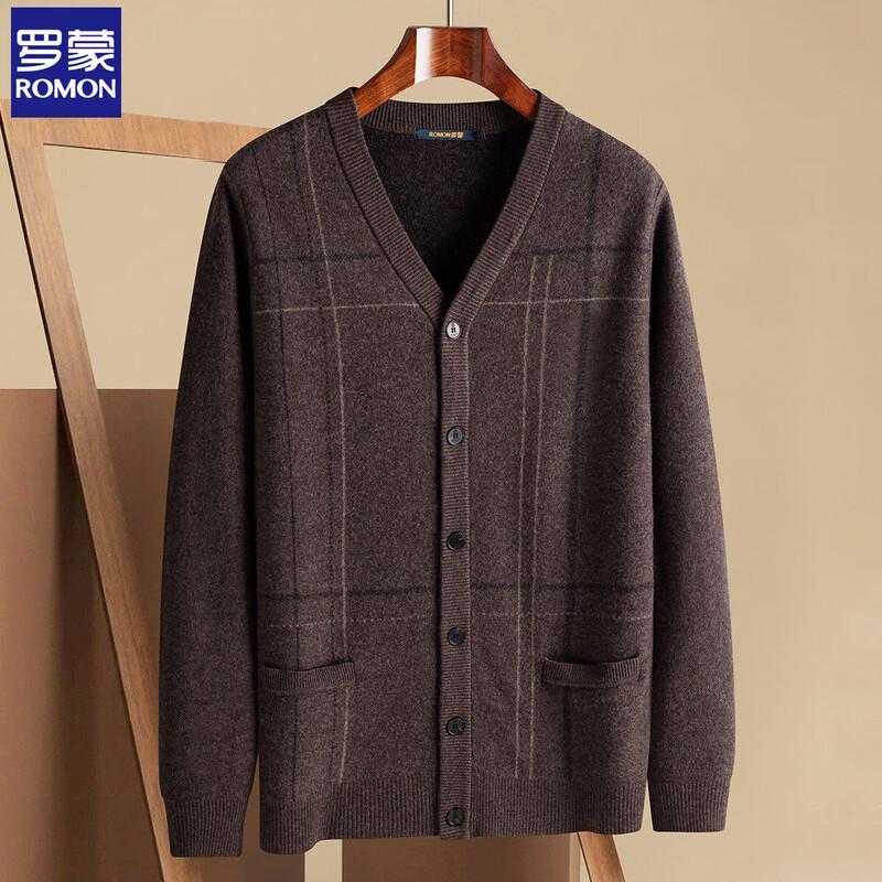 ROMON Men's 100% Wool Jacquard Thick Knit Cardigan