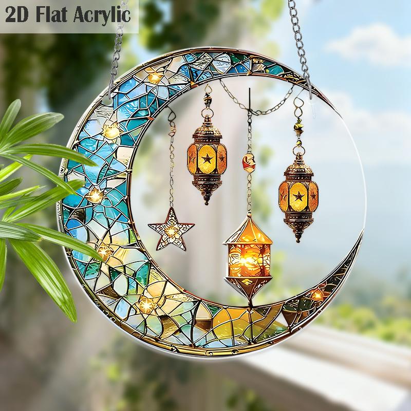 

Acrylic Crescent Moon with Lanterns Suncatcher Stained Glass Effect Window Hanging Ornament Boho Lover Gifts 20cm/7.87Inch