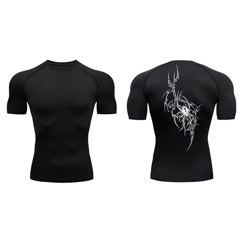 Spider Print Short Sleeve Compression Shirts for Men Summer Athletic Quick Dry T-shirts Gym Workout Running Tees Tops  RL00227