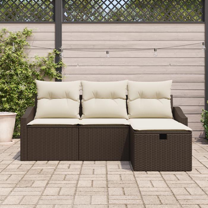 VidaXL Ensemble de Canapé de Jardin 4 Pièces avec Coussins Marron en Rotin Synthétique 3360579