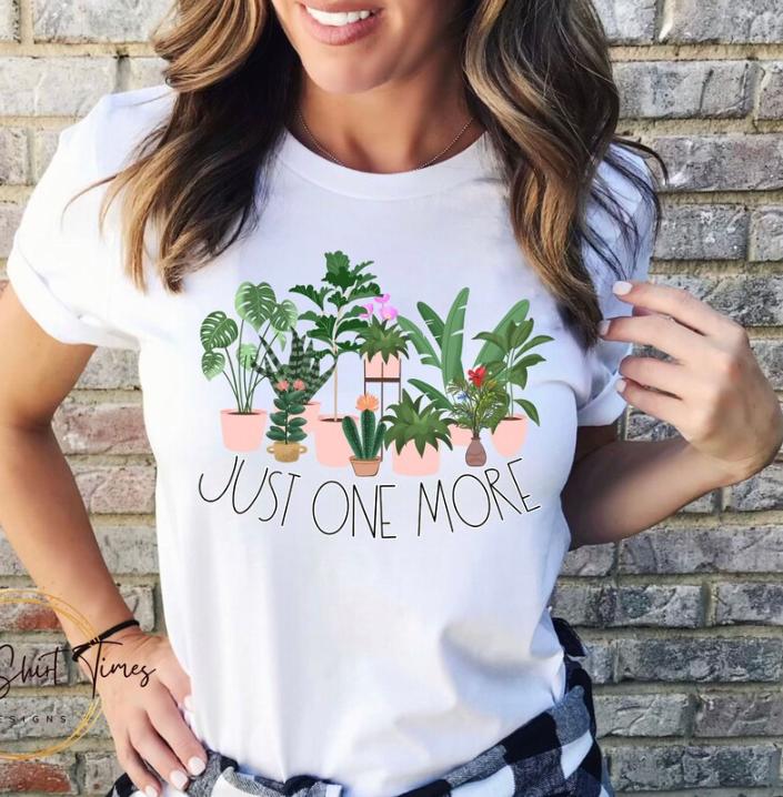 Korean Style Versatile Fashion Retro Never Enough Plants TShirt Cactus  Potted Plants Graphic Casual Short Sleeve for Women