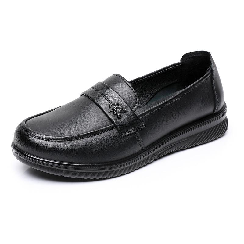 Hot Sale Middle-aged and Elderly Comfortable Round Head Soft Sole Women's Leather Shoes Genuine Leather Four-season Single Shoes 2025 Direct Sales