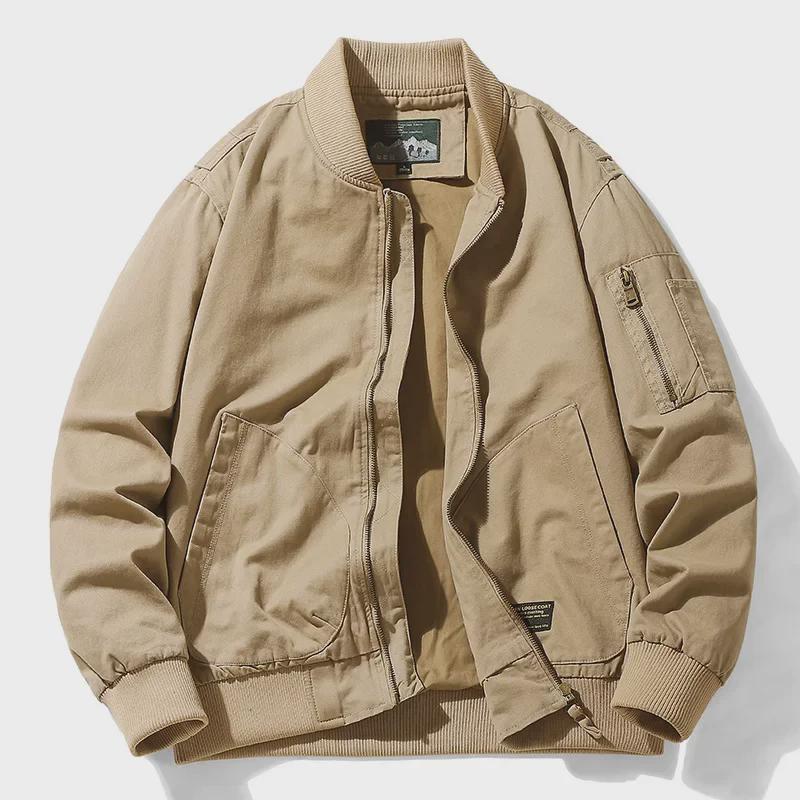 Men’s Spring/Autumn Baseball Cotton Jacket – Loose Fit, Casual Workwear, Functional Design, Large Sizes Available.