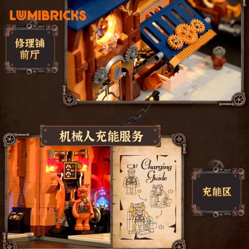 Lumibricks Light With Steampunk World Series Mechanical Repair Shop Retro Architectural Model Mechanical Elephant Assembly Gift