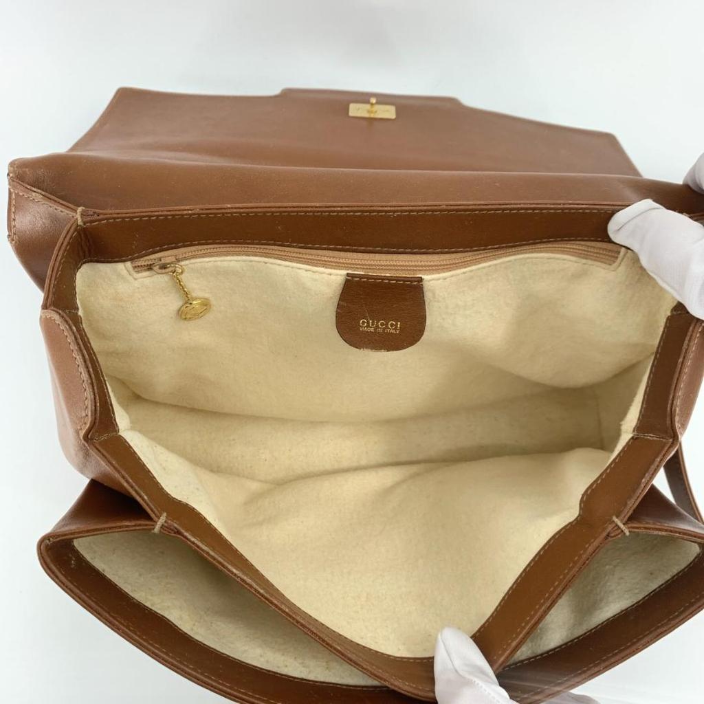 OLD GUCCI Bamboo 2way Handbag Shoulder Crossbody Bag Top-Handle Brown Gold Hardware Leather